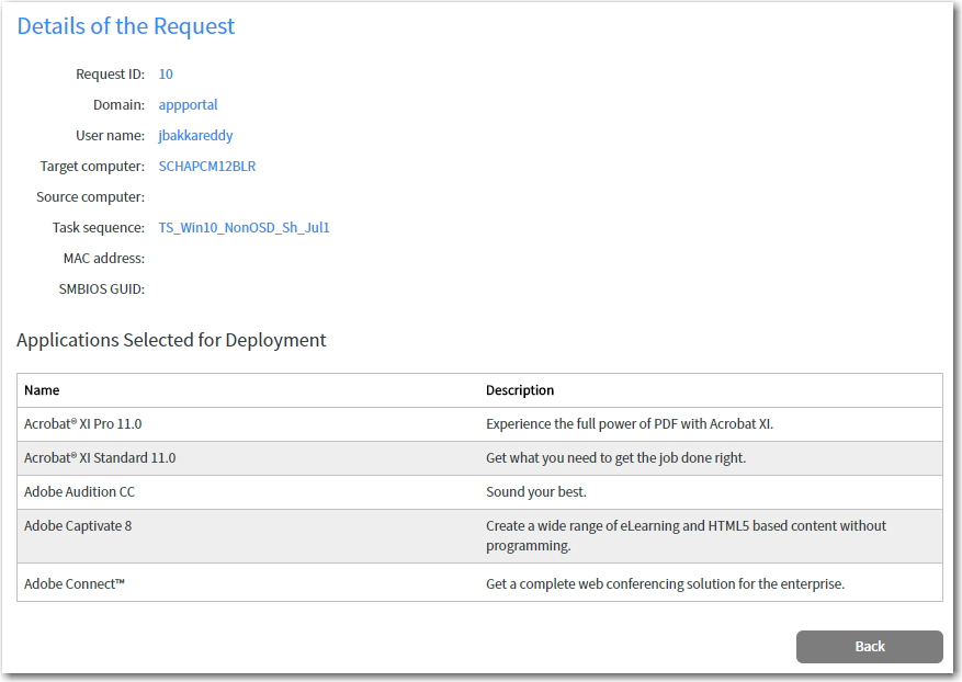 Employee App Provision Requests Status / Details of the Request View