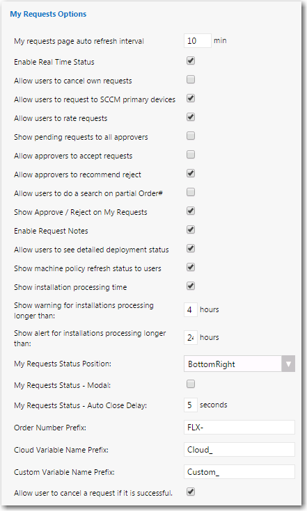 Settings &gt; Web Site View / Catalog Behavior Tab / My Requests Options
