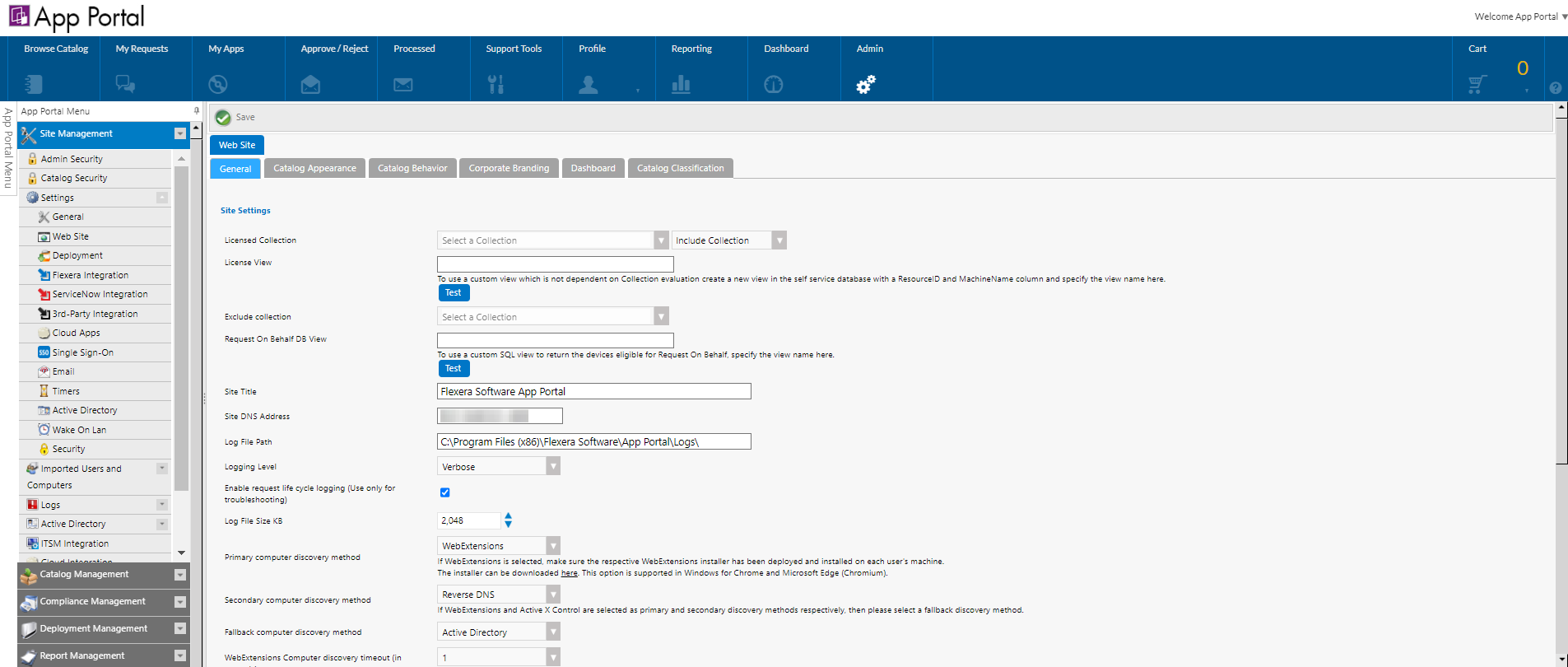 Settings &gt; Web Site View / General Tab